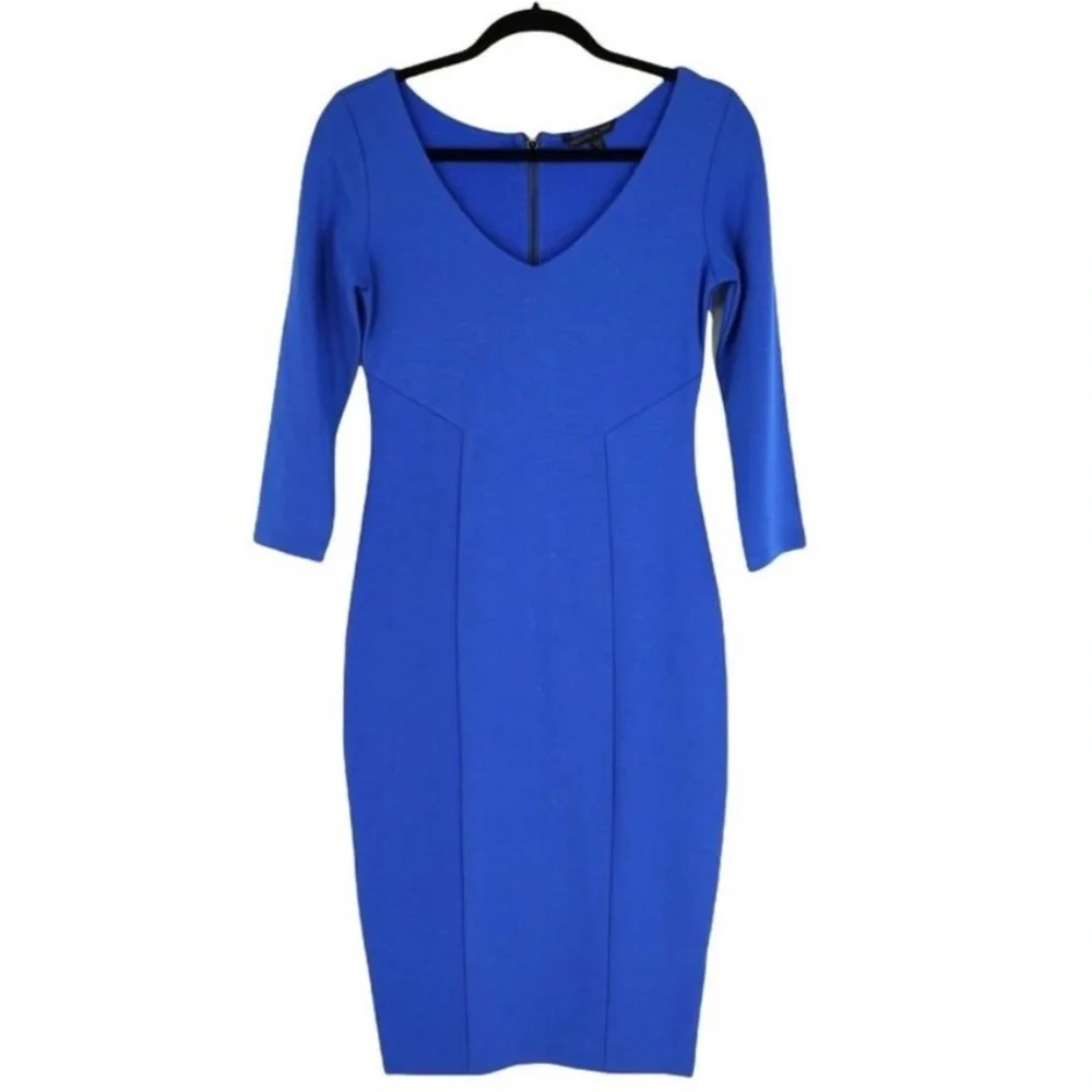 Felicity & Coco Royal Blue 3/4 Sleeves V-Neck Back-zip Midi Dress